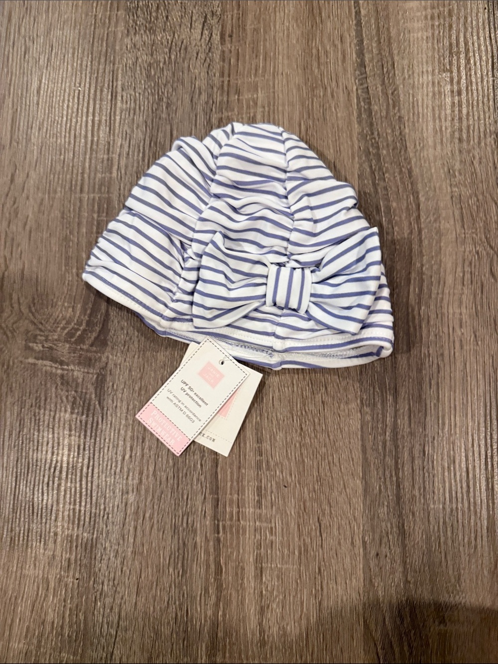 Janie and Jack Blue & White Striped Baby Hat with Bow